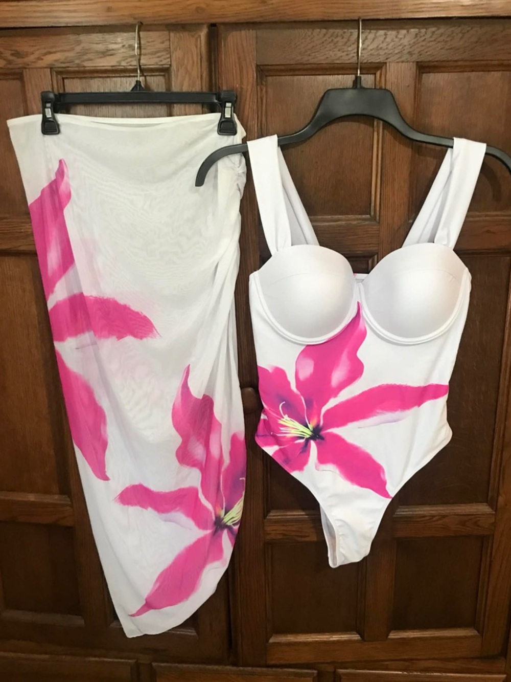 Swim Oasis Floral Print Swimsuit w/Ruched Wrap Skirt